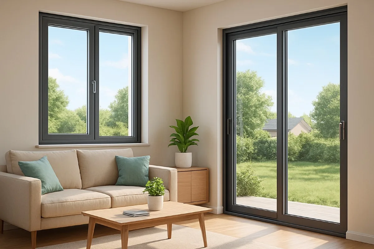 Living con ventana y puerta corrediza de aluminio con DVH